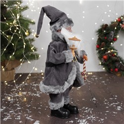 Дед Мороз под ёлку «Зимнее волшебство. Новогодняя игрушка с ремешком и с фонариком» двигается, с подсветкой, 40 см, серый