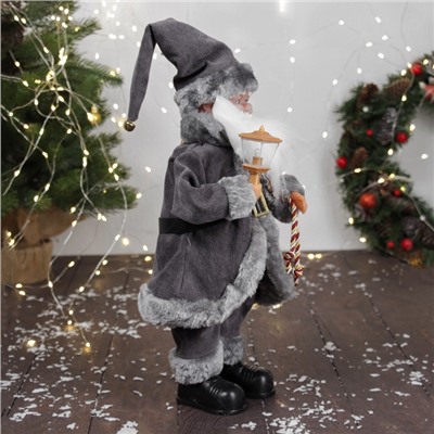 Дед Мороз под ёлку «Зимнее волшебство. Новогодняя игрушка с ремешком и с фонариком» двигается, с подсветкой, 40 см, серый