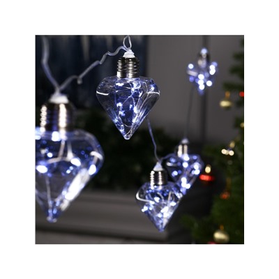 Гирлянда «Нить» 3 м с насадками «Лампочки кристалл», IP20, прозрачная нить, 80 LED, свечение белое, 8 режимов, 220 В