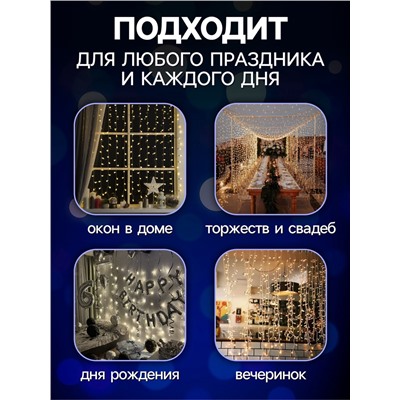 УЦЕНКА Гирлянда «Занавес», 2×1.5 м, с насадками «Ёжики», IP20, 360 LED, 220 В, 8 режимов, прозрачная нить, свечение синее