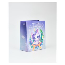 Пакет новогодний ламинированный подарочный «Новый год 2026», единорог, ML 23×27×11.5 см