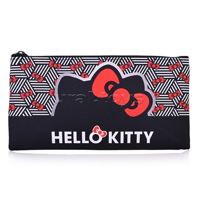 Пенал плоский "Hello Kitty" Размер: 20,5*10,8 см. Изготовлен из полиэстера, 210 ден. Имеется одно основное отделение на молнии. Предназначен хранения, канцелярских принадлежностей и прочих мелочей,  может использоваться в качестве необольшой косметички