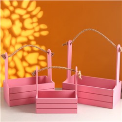 Подарочный ящик «Аром», деревянный, ручка - канат, розовый, набор 3 шт.