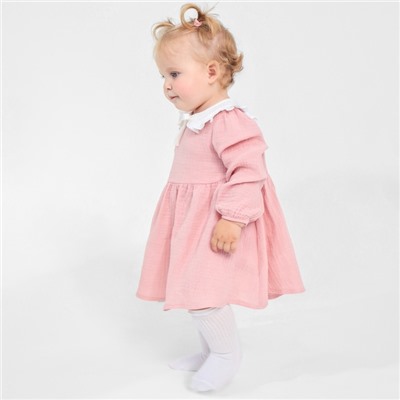 Платье для девочки с воротничком «Крошка Я. Муслин», рост 92-98 см, пудровый