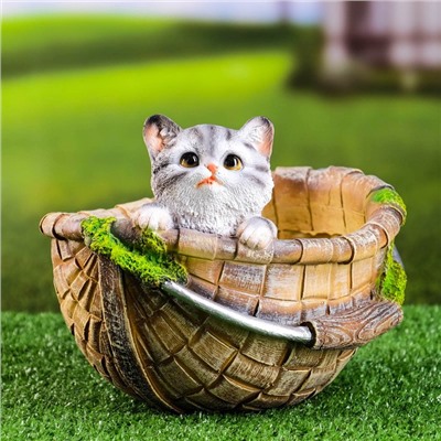 Фигурное кашпо из гипса «Котёнок в корзинке», 23×21×18 см