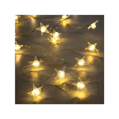 Гирлянда «Нить» 2 м роса с насадками «Снежная звезда», IP20, серебристая нить, 20 LED, 2 режима, батарейки ААх2 (нет в комплекте), свечение тёплое белое