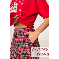 Пижама женская с брюками гномы красный