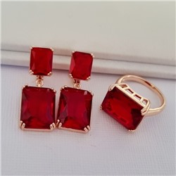 Комплект ювелирная бижутерия коллекция  "Дубай" серьги и кольцо 18 р, покрытие: позолота, вставка: фианиты, цвет: красный, арт.313.011-18