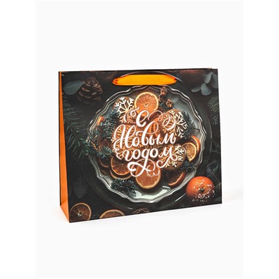 Пакет подарочный крафтовый, «Атмосфера Нового Года», 30×26×9 см