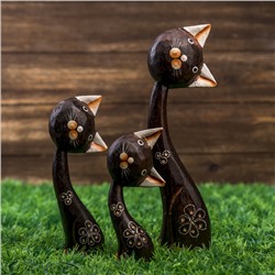 Сувенир «Кошки белые ушки. Любопытство», набор 3 шт., h=13 см, h=19, h=28 см, дерево