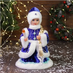 Снегурочка под ёлку «Зимнее волшебство. В шубке с полосками и пуговками» двигается, с подсветкой, 30 см, синий
