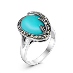 Кольцо из чернёного серебра с реконструированной бирюзой и марказитами 925 пробы HR-1178б