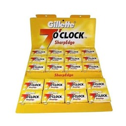 Лезвия для бритья классические двусторонние Джиллетт(ʤɪˈlet) 7o'Clock Sharp Edge 5шт.(20X5шт. =100 лезвий) на карте (Оригинал)