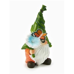 Садовая фигура из полистоуна «Гном с цветочком», 31.5×20×17 см, с подсветкой