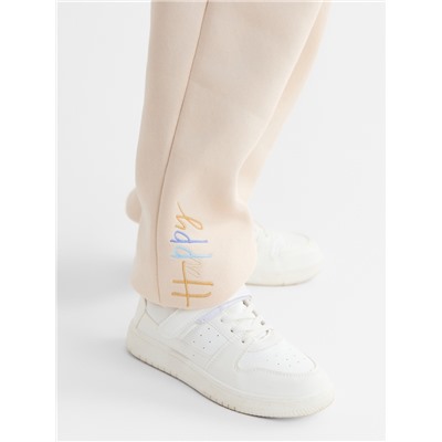 Брюки для девочки с начёсом MINAKU: Exclusive print, бежевые, Oversize рост 116 см