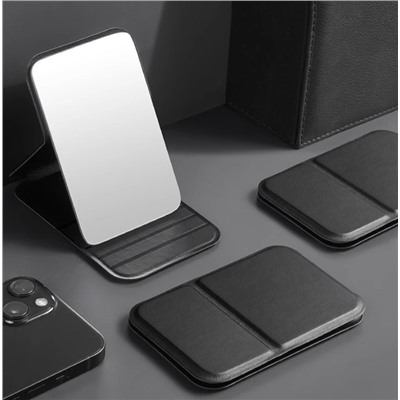 Зеркало карманное складное из экокожи, 10,5*7 см.