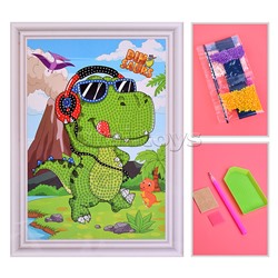 Мозаика алмазная "Динозаврик с плеером" 17.5*23.5см