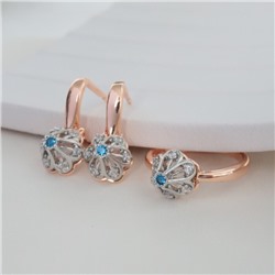 Комплект ювелирной бижутерии коллекция "Дубай" серьги и кольцо 17 р, покрытие позолота, вставка: фианиты, цвет: голубой, арт.213.975-17