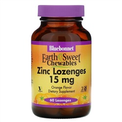 Bluebonnet Nutrition, EarthSweet, пастилки с цинком, натуральный апельсиновый ароматизатор, 15 мг, 60 пастилок