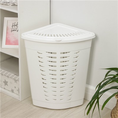 УЦЕНКА Корзина для белья с крышкой 45 л 38×38×56 см угловая, цвет белый