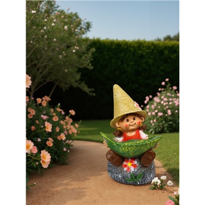 Садовая фигура из полистоуна «Девочка на камне с листом», 48×29×27 см