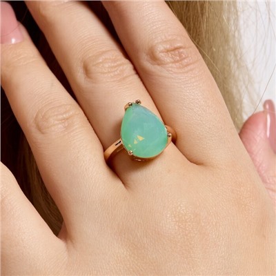 Кольцо 17 р бижутерия Дубайское золото: покрытие позолота, вставка: фианит, цвет: светлый зеленый, арт.414.142-17