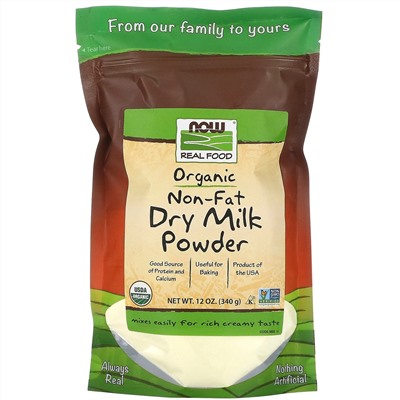 Now Foods, Real Food, органическое обезжиренное сухое молоко 340 г (12 унций)
