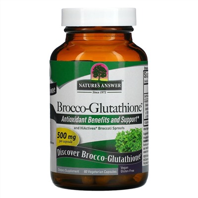 Nature's Answer, Brocco-Glutathione, средство с брокколи и глутатионом, 500 мг, 60 растительных капсул