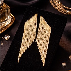 Серьги длинные висячие со стразами "Вечерние", цвет: золотистый и прозрачный, арт.012.056