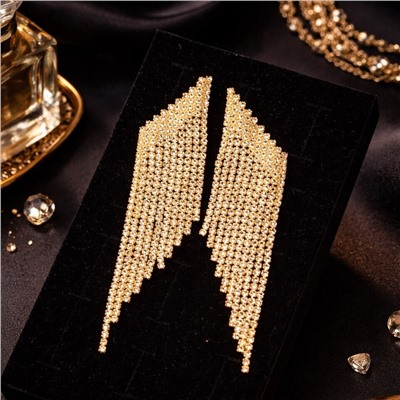 Серьги длинные висячие со стразами "Вечерние", цвет: золотистый и прозрачный, арт.012.056