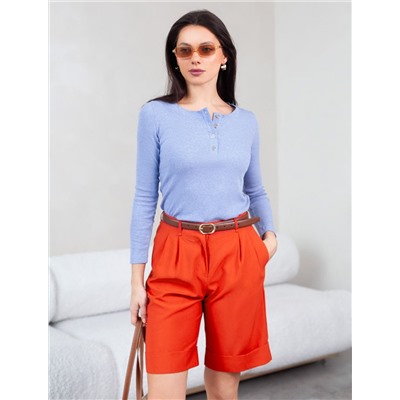 Лонгслив облегающий из фактурного трикотажа в рубчик с круглым вырезом на пуговицах