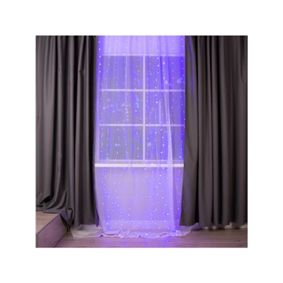 Гирлянда «Занавес» 2.8×3 м роса на крючках, с пультом, IP20, серебристая нить, 300 LED, свечение фиолетовое, 8 режимов, USB