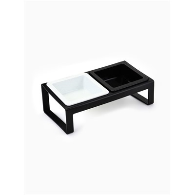 Миски с подставкой КВАРТЕТ пластиковые двойные (+ 2 миски в подарок), 2×0.38 л