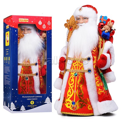 Сувенир музыкальный "Дед Мороз в красной шубе с мешком и посохом,с мелодией, 50см