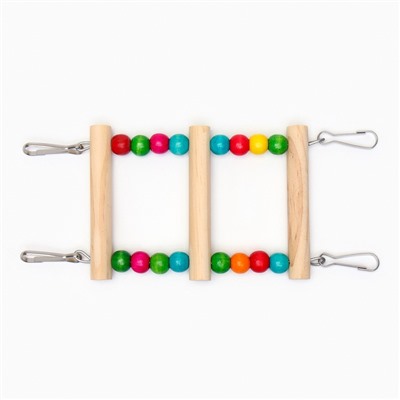 Игрушка для птиц «Лесенка с бусинами» 3 ступени, 23 см, микс цветов