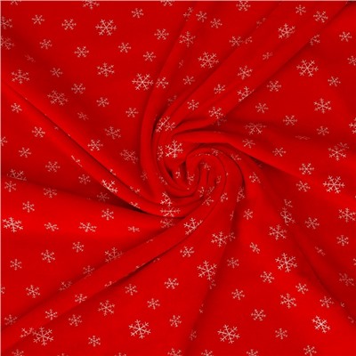 Лоскут Велюр на красном фоне, белые снежинки, 100×180 см