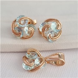 Комплект ювелирная бижутерия коллекция  "Дубай" серьги и кулон, покрытие: позолота, вставка: фианиты, цвет: прозрачный, арт.215.428