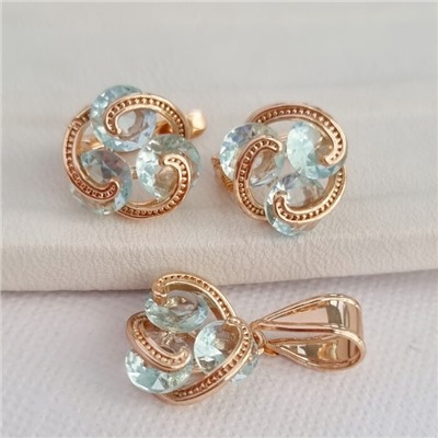 Комплект ювелирная бижутерия коллекция  "Дубай" серьги и кулон, покрытие: позолота, вставка: фианиты, цвет: прозрачный, арт.215.428