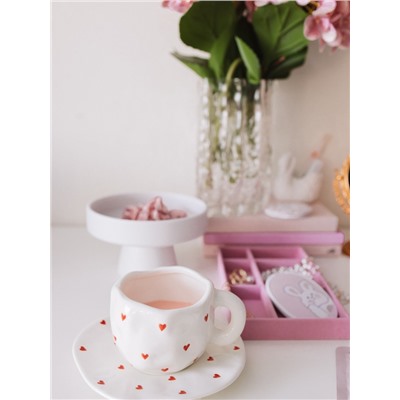 Чайная пара Доляна «Любовь», чашка 320 мл, блюдце d=16 см, ручная роспись, керамика, белая