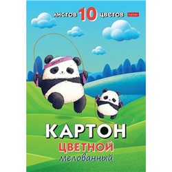 Набор цветного картона мелованного А4 10л 10цв "Плюшевые панды" в папке (088485) 32082 Хатбер
