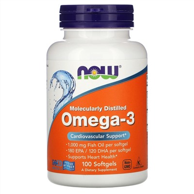 Now Foods, омега-3, очищенная на молекулярном уровне, 100 капсул