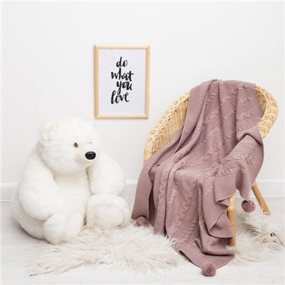 Вязаный плед "Крошка Я" Рисунок косичка, 90х90 см, коричневый