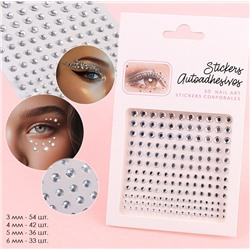 Стразы самоклеящиеся для лица, тела и волос. 165 штук, 4 размера.
