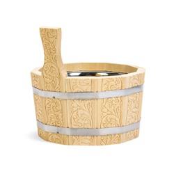 Шайка - ушат для бани и сауны «Русский узор», 3 л, липа, нержавеющая вставка, «Добропаровъ»