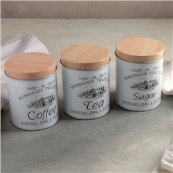 Банки жестяные для хранения сыпучих Sugar Coffee Tea, 1.2 л, 10.5×14 см, 3 шт., серые