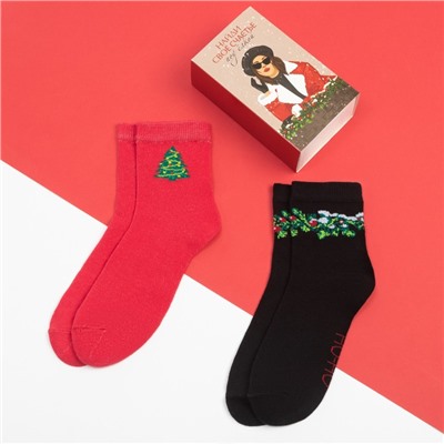 Носки женские новогодние KAFTAN «Счастье» размер 36-40 (23-25 см), набор 2 пары