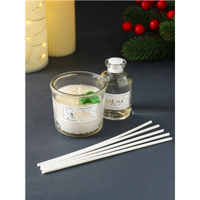 Новогодний набор ароматический: свеча, диффузор и палочки «Прикосновение зимы»