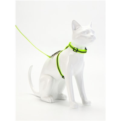 Комплект для кошек светоотражающий, ширина 1 см, шлейка 21-35 см, поводок 120 см, зелёный
