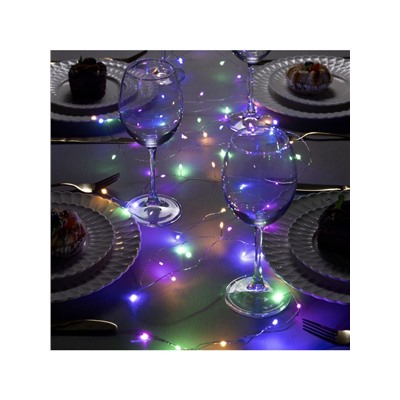 Гирлянда «Мишура» 10 м роса, IP20, серебристая нить, 200 LED, свечение мульти, 12 В