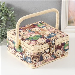 Шкатулка для рукоделия и шитья «Плюшевые медвежата», хранение ниток, иголок, мелочи, 20×20×11 см